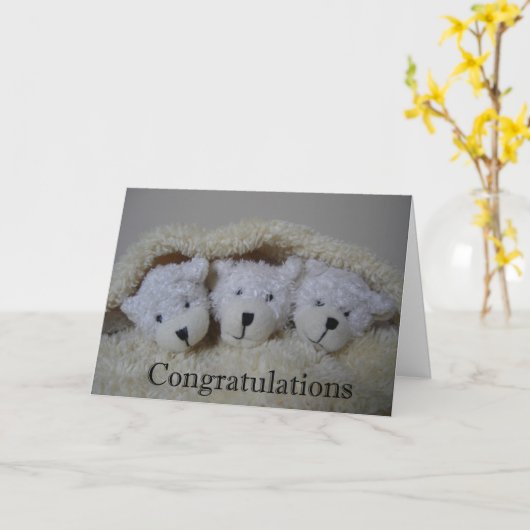 Triplet beren gefeliciteerd kaart (Gele Bloem)