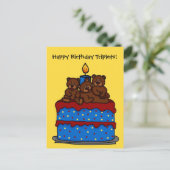 Triplet beren verjaardagstaart briefkaart (Staand voorkant)