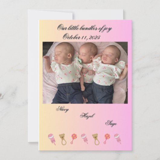 Triplet birth announcement aankondiging (Voorkant)