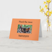 TRIPLET BIRTH CONGRATS=TRIPLE SINGING BIRD BABIES KAART (Gele Bloem)