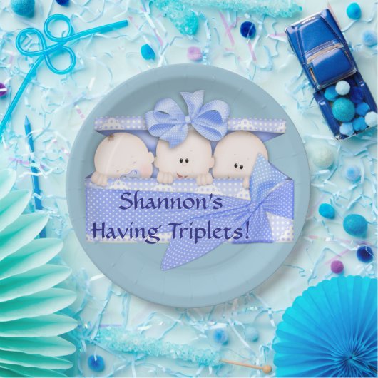 Triplet Blue Boy Baby shower Party Paper Borden Papieren Bordje (Feest)