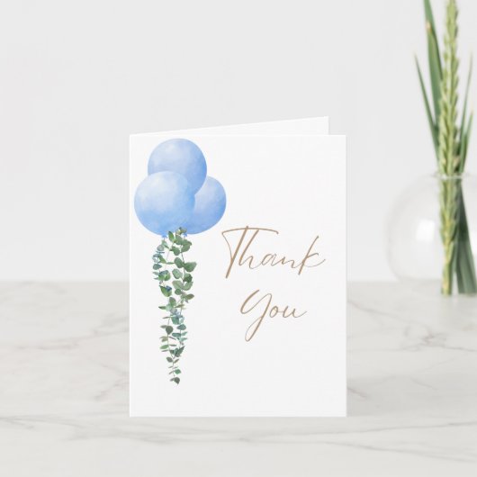 Triplet Boys Blauw Ballon Baby Boy Waterverf Bedankkaart (Voorkant)