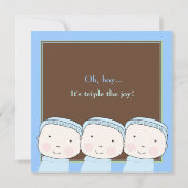 Triplet Boys Blue 3 Baby shower Invitation Kaart (Achterkant)