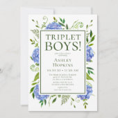 Triplet Boys Blue Hydrangeas Baby shower Kaart (Voorkant)