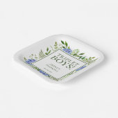 Triplet Boys Blue Hydrangeas Baby shower Papieren Bordje (Gebogen)