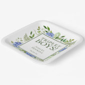 Triplet Boys Blue Hydrangeas Baby shower Papieren Bordje (Gebogen)