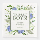 Triplet Boys Blue Hydrangeas Baby shower Servet (Voorkant)