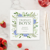 Triplet Boys Blue Hydrangeas Baby shower Servet (Insitu)