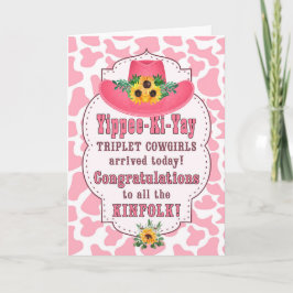 Triplet Cowgirl Nieuwe babyroze Westerne compacten Kaart