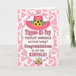 Triplet Cowgirl Nieuwe babyroze Westerne compacten Kaart