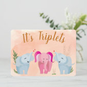 Triplet Elephant Baby shower Kaart (Staand voorkant)