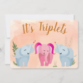 Triplet Elephant Baby shower Kaart (Voorkant)