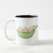 Triplet erwten in een peul tweekleurige koffiemok (Links)