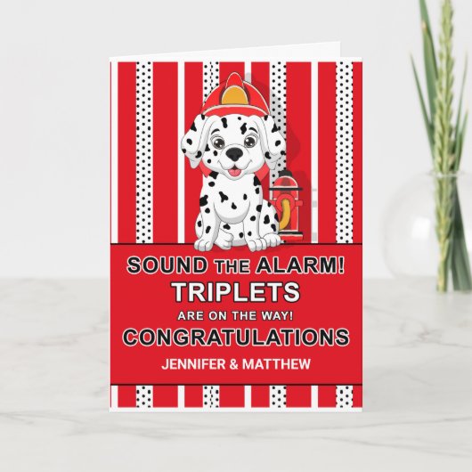 Triplet Gefeliciteerd Dalmatian Puppy Firehouse Kaart (Voorkant)