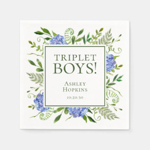 Triplet Jongens Blauwe Hortensia Baby Shower Servet