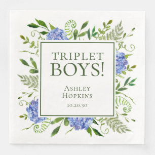 Triplet Jongens Blauwe Hortensia Baby Shower Servet