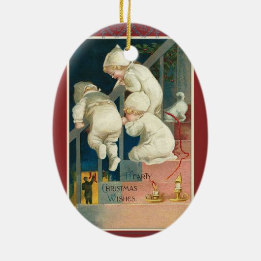 Triplet Kerstversiering Victoriaans Keramisch Ornament (Achterkant)