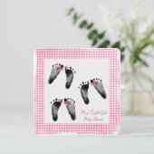 Triplet Meisje Baby shower met voetafdrukken Kaart (Staand voorkant)
