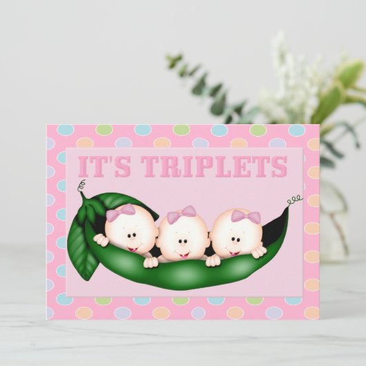 Triplet Meisjes Baby shower Invitation Kaart (Staand voorkant)