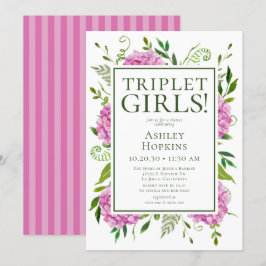 Triplet Meisjes Roze Hortensia's Baby shower Kaart