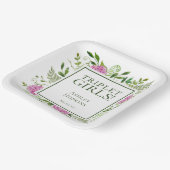 Triplet Meisjes Roze Hydrangeas Meisje Baby shower Papieren Bordje (Gebogen)