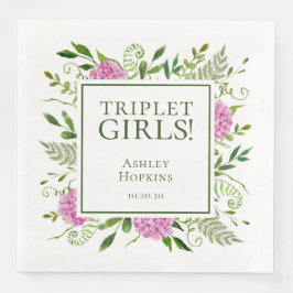 Triplet Meisjes Roze Hydrangeas Meisje Baby shower Servet