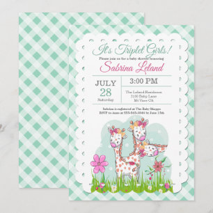 Triplet Meisjes Schattige Giraffen Baby Shower Kaart
