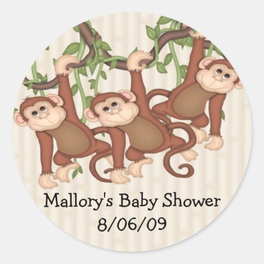 Triplet Monkeys Baby shower Ronde Sticker (Voorkant)