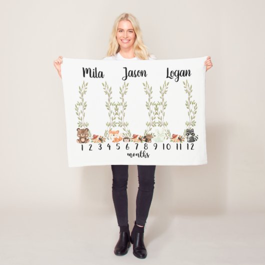 Triplet Woodland Milestone Blanket - Woodland Mile Fleece Deken (In situ)