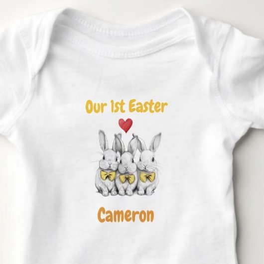 Triplets 1st Easter Outfit, Bunnies, Personalized  Romper