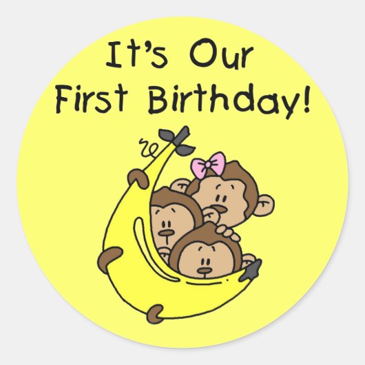 Triplets 1st - twee jongens, een meisje ronde sticker (Voorkant)