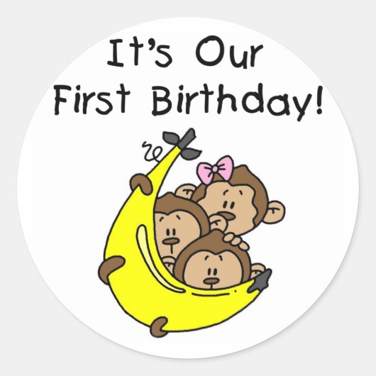 Triplets 1st - twee jongens, een meisje ronde sticker (Voorkant)