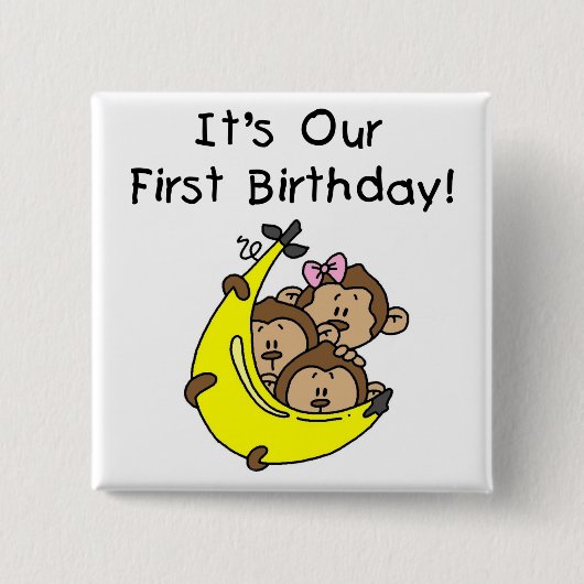 Triplets 1st - twee jongens, een meisje vierkante button 5,1 cm (Voorkant)