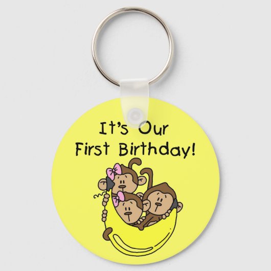 Triplets 1st - Twee meisjes Een Jongen Tshirts en  Sleutelhanger (Voorkant)