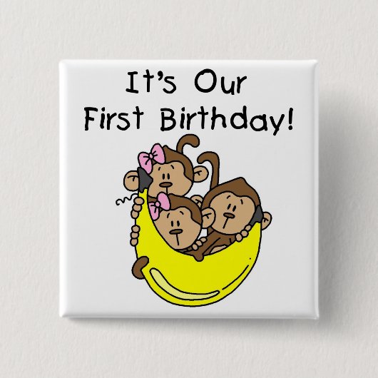 Triplets 1st - Twee meisjes Een Jongen Tshirts en  Vierkante Button 5,1 Cm (Voorkant)