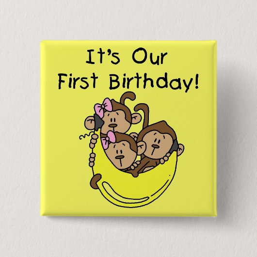 Triplets 1st - Twee meisjes Een Jongen Tshirts en  Vierkante Button 5,1 Cm (Voorkant)