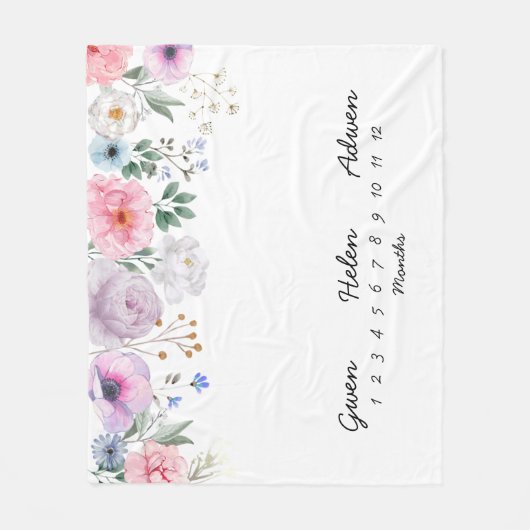 Triplets 50x60-maands Milestone Flower Blanket Fleece Deken (Voorkant)