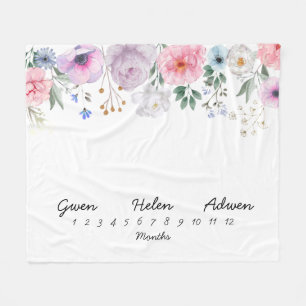 Triplets 50x60-maands Milestone Flower Blanket Fleece Deken