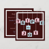 Triplets Baby Blokken in roze en blauw Baby shower Kaart (Voorkant / Achterkant)