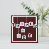 Triplets Baby Blokken in roze en blauw Baby shower Kaart (Staand voorkant)