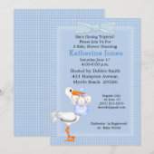 Triplets Baby Boy Shower Invitation (Stork) Kaart (Voorkant / Achterkant)