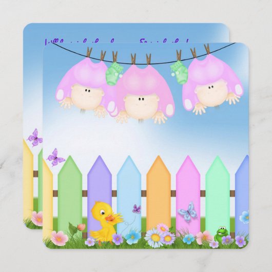 Triplets Baby Meisje Douche Kaart (Voorkant / Achterkant)