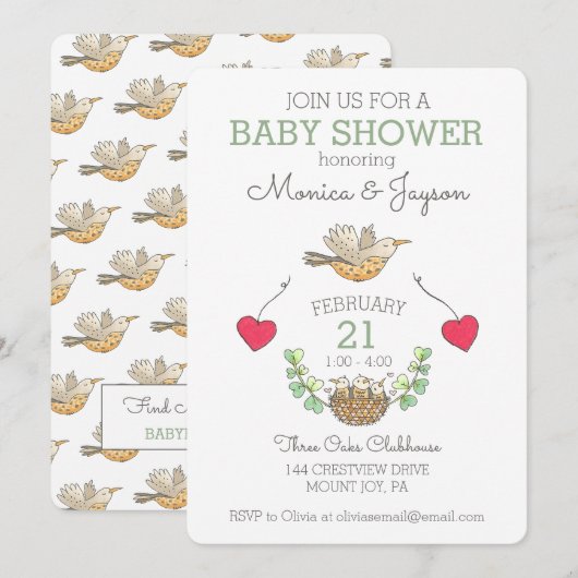 Triplets Baby shower Bird and Nest Kaart (Voorkant / Achterkant)