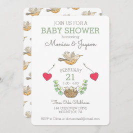 Triplets Baby shower Bird and Nest Kaart