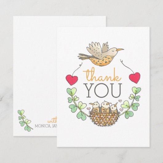 Triplets Baby shower Bird Bedankkaart (Voorkant / Achterkant)