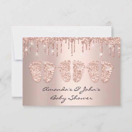 Triplets Baby shower Feet Roos drijft meisjes Kaart (Achterkant)