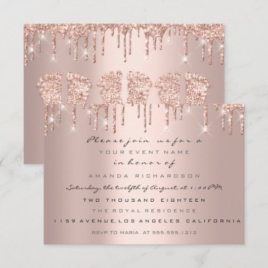 Triplets Baby shower Feet Roos drijft meisjes Kaart (Voorkant / Achterkant)