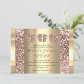 Triplets Baby shower Feet Roos Glitter Boy Girly Kaart (Staand voorkant)