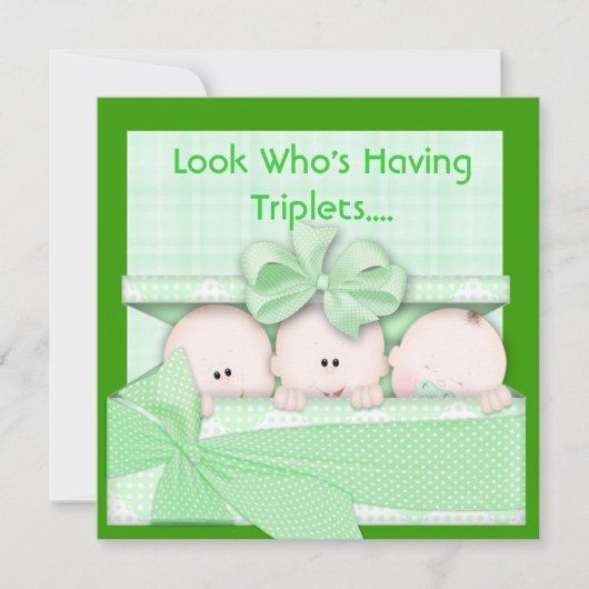 TRIPLETS BABY SHOWER INVITATIE VOOR LICHAAM EN MEI KAART (Voorkant)