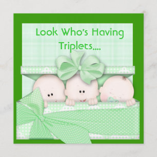 TRIPLETS BABY SHOWER INVITATIE VOOR LICHAAM EN MEI KAART